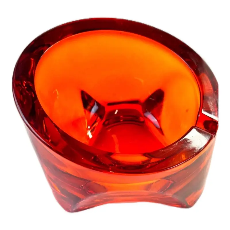 Vintage VIKING GLASS Ashtray Orange Persimmon Tripod Slant Mid Century MCM Retro