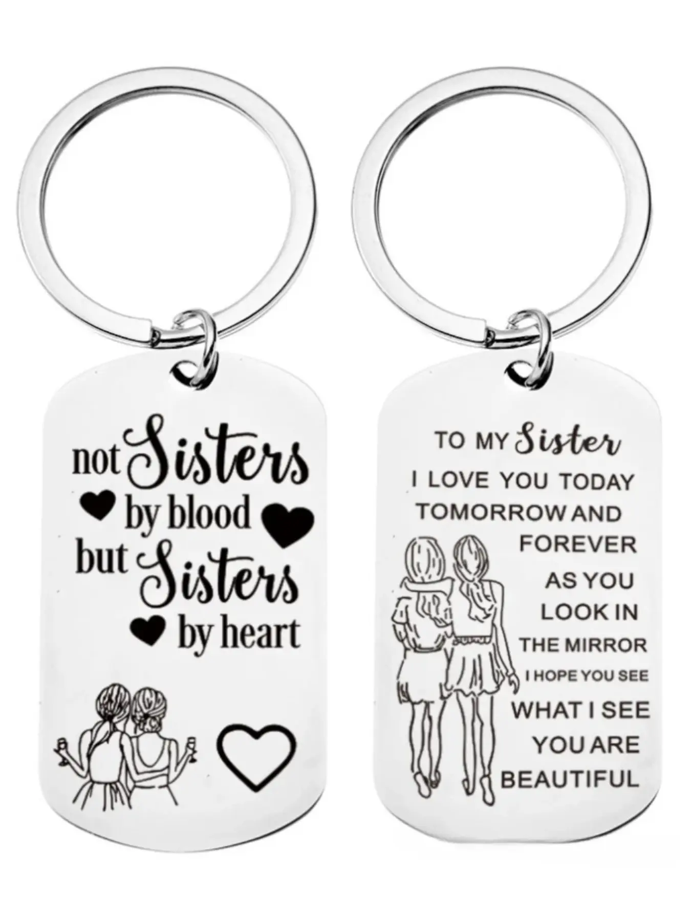 Best Friends Keychain Keyring Not Sisters By Blood But Sisters By Heart Friendship Jewelry Gift for Women Girls Women Gifts Heart Shaped Aesthetic Keychain Keyrings for Keys