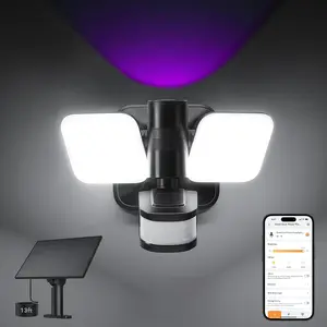 Wired and Solar Hybrid LED  Motion Sensor Light Outdoor Flood Lights with RGB Uplight  APP Solar Motion Lights Outdoor  IP65 for Yard Garage Gate