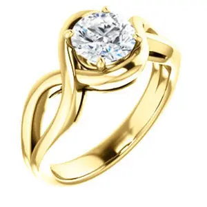 Cubic Zirconia Engagement Ring- The Maude (Customizable Cathedral-raised Round Cut Solitaire with Ribboned Split Band)