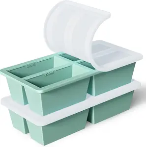 [Buy 1 Get 1 Free] Silicone Freezer Tray with Lid - 1 Cup Silicone Food Freezer Tray - Large Ice Cube Freezer Molds - Soup, Sauce, leftovers, Homemade Meal Prep Freezing Kitchen Storage Containers - Aqua - 2-Pack