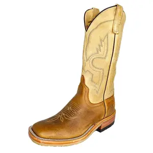 Anderson Bean Men's Square Toe Natural Brahma Bison Tan Sinsation Crepe Sole Boots