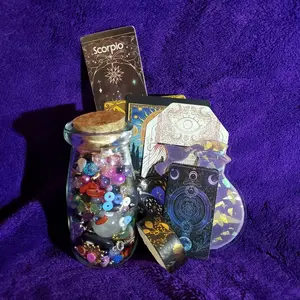 Witchy Bead and Charm scoop - 4oz Bottle with Tarot Cards and Enchanted Beads