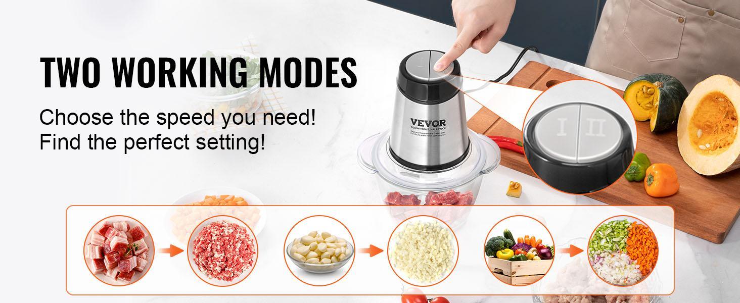 VEVOR Food Processor, TikTokShopBlackFriday, Electric Meat Grinder with 4 Stainless Steel Blades, 400W Electric Food Chopper, 5 Cup Glass Bowl, 2 Speeds Food Grinder for Baby Food, Meat, Onion, Vegetables