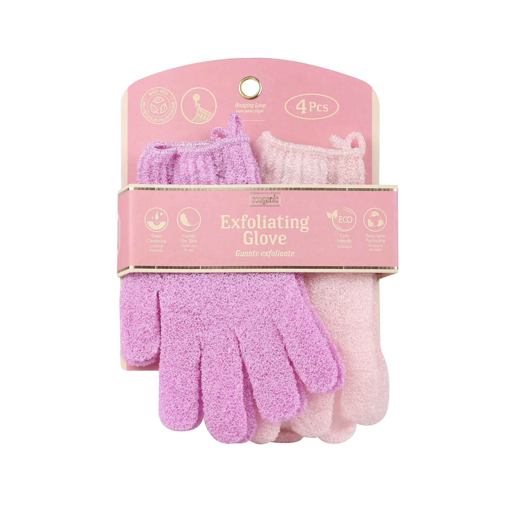 Ecoganic Exfoliating Bath Gloves 2 Pack, Reusable Body Scrubber Gloves for Shower, Spa Massage & Body Cleansing, Light Coral & Mauve - AUCTION PRODUCT
