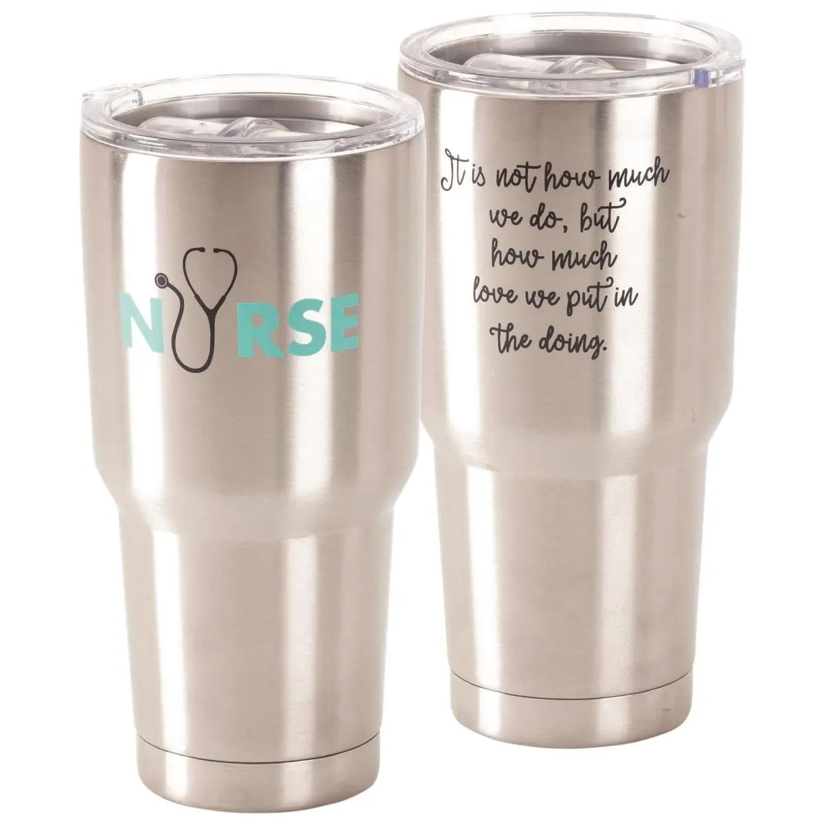 Dicksons SSTUM-24 30 oz Stainless Steel Vacuum Flask Tumbler - 1.05 lbs, Plastic Lid, Inspirational Nurse Quote, Leakproof 8" h x 4" d Drinkware for Nurses