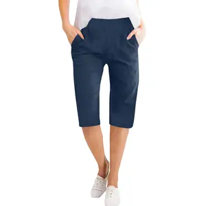 Cotton Linen Capris for Women | Elastic Waist Cropped Pants | Casual & Breezy Daily Trousers