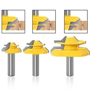 Woodworking Cutter Tools Set 1/2" Router Bit 45 Degree Glue Joint Lock Miter 3 Pcs for Precise Woodworking Tasks