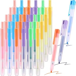 24 Count Retractable Highlighters Assorted Colors Chisel Tip Click Aesthetic Highlighter Marker Pens Pack Multi Colored Ink No Bleed Smear for Highlighting Journaling(Classic,Multicolor)