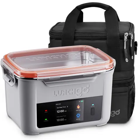 LUNCHGO G1 Smart Cordless Rechargeable Insulated Lunch Box - BPA-Free Safe, ABS, 5-Cup Hold, Battery-Powered, 250°F Max Heat, Touchscreen Scheduled Heating, Double-Layer Bag, 2 Reusable Ice Packs for Cooling & Freshness, Ideal for Adults (Work, Travel)