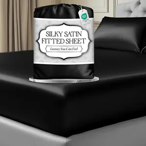 DECOLURE Satin Fitted Sheet (1 PC) – Luxuriously Smooth & Softer Than Silk Bed Sheets w/ 15 Inch Deep Pocket Hypoallergenic Wrinkle Free, Secure Snug Fit, Elastic Corner Straps