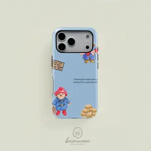 1PC Paddington Bear Print Phone Case， Heavy Duty Shockproof 2in1 Protective Cover for iPhone 17 16 15 14 13 12 Pro Max， Samsung Galaxy S25 S24 S23 S22 Ultra Series Holiday Gift Minimalist Fashion Shell