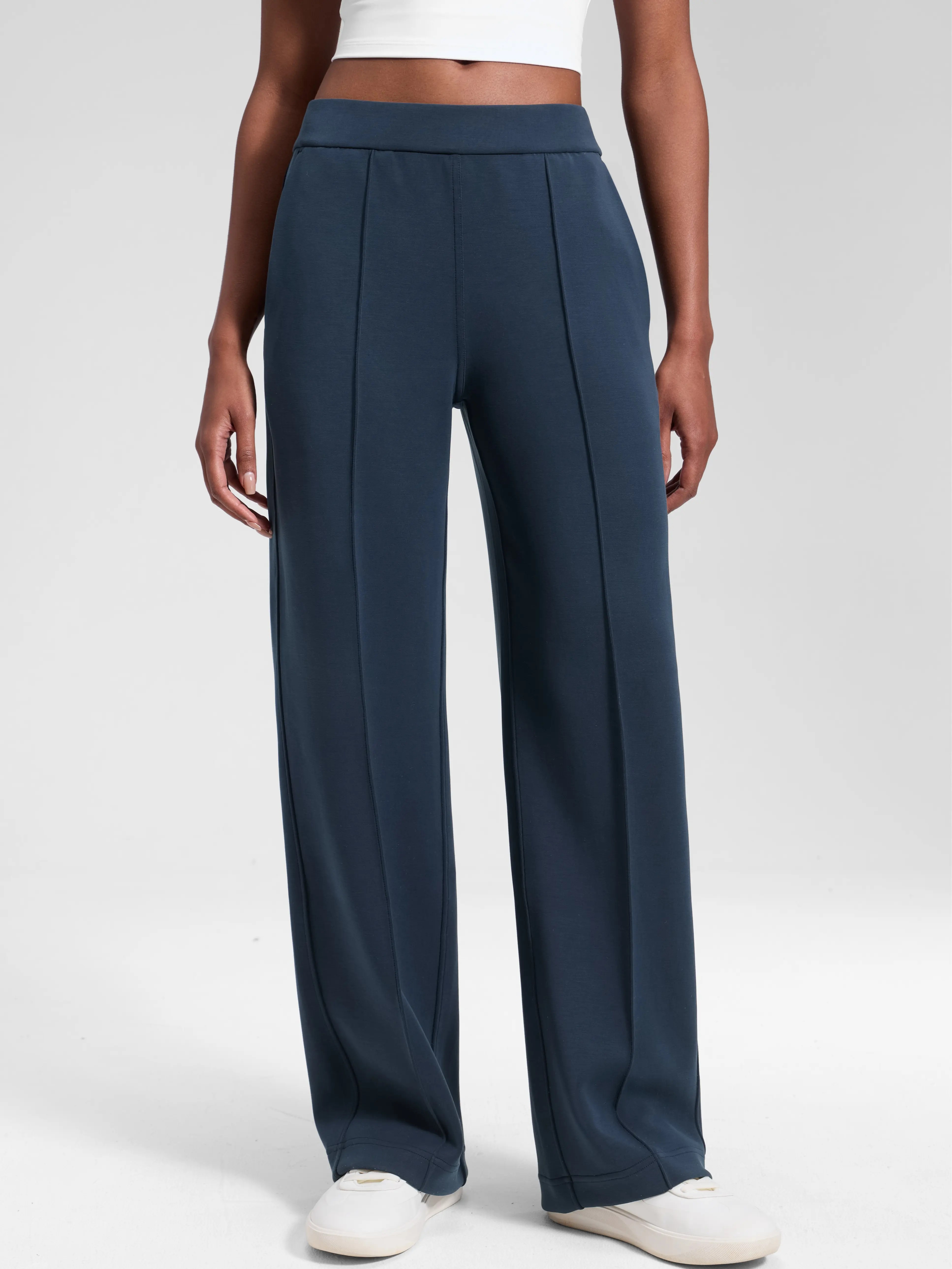 CRZ YOGA SoftAura Pintuck Straight Leg Sweatpants Women 30" - Modal Casual Lounge Travel Pants with Pockets