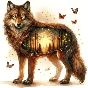 1PCS Diamond Painting Wolf with Forest Scene and Butterflies DIY Craft Kit for Home Decor