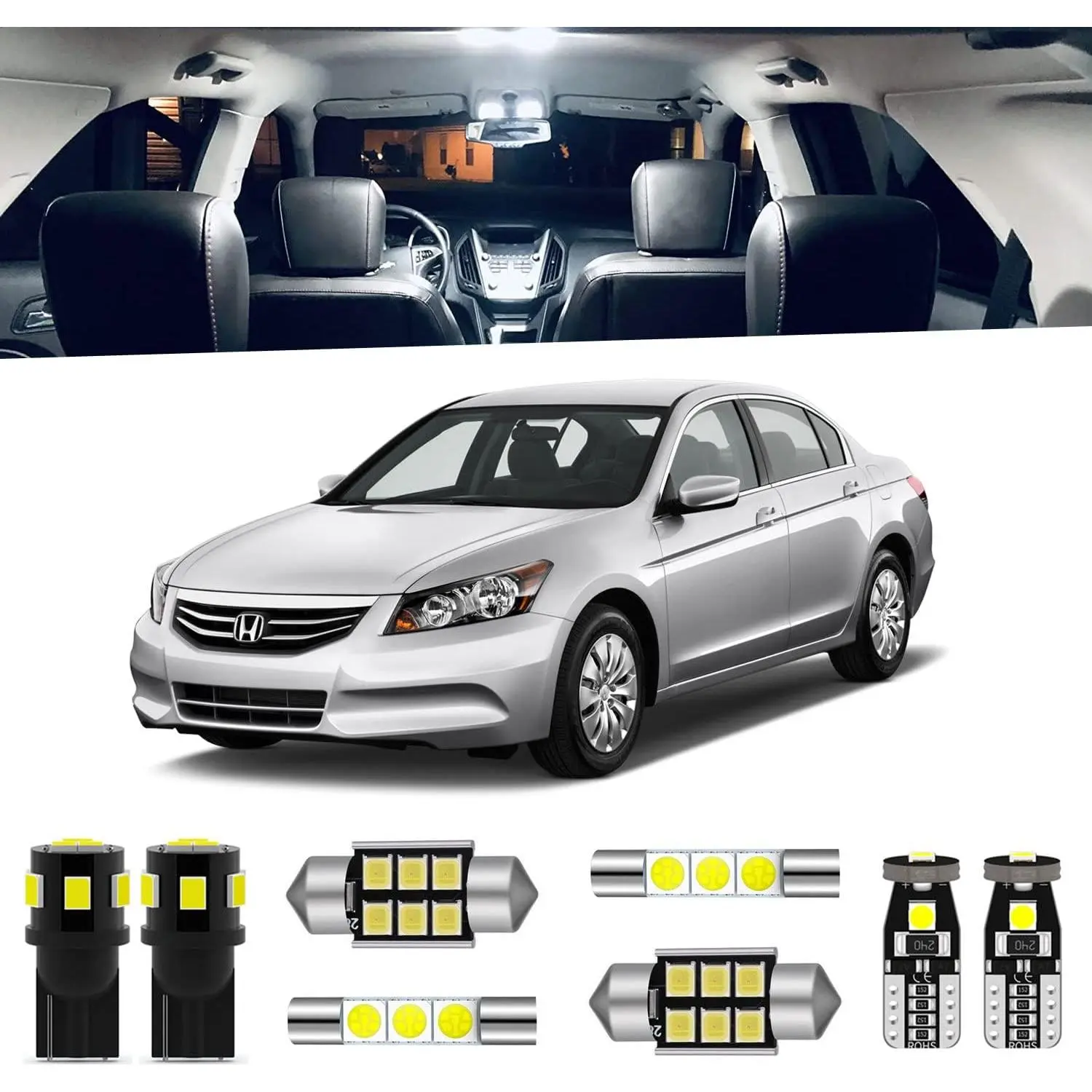 12-Pieces Accord LED Interior Light Kit for Honda Accord 2003 2004 2005 2006 2007 2008 2009 2010 2011 2012 White 6000K Interior LED Lighting Package + License Plate Lights, Install Tool