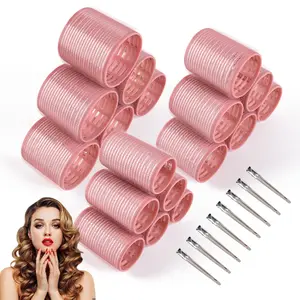 26 Ceramic Thermal Hair Rollers Set Curlers For Blowout Look Long Medium Short Self Grip With Clips Women(18 + 8 Stainless Steel Pink)