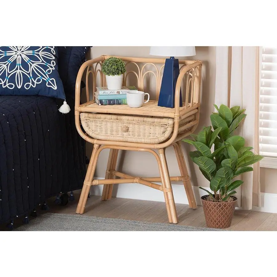 Panchali Modern Bohemian Natural Brown Rattan Nightstand