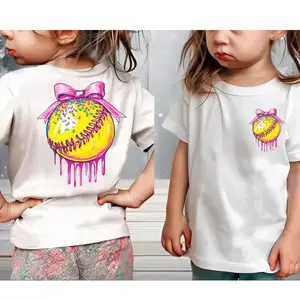 Youth and Adult Softball with bow Youth Tee, Outdoors Shirt, Family Trip, Unisex Classic Fit 100% Cotton Comfortable Casual Tee, baseball team gifts, Drippy baseball Outfit