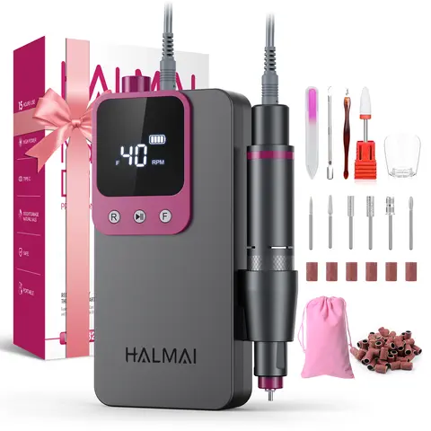 HALMAI Ultra Power Nail Drill: Professional Cordless Electric File for Acrylic & Gel Nails, Ultra-Powerful Motor Engineered by HALMAI, Vibration-Free for Superior Natural Nail Care, 10-Second Gel Removal, Dark Grey