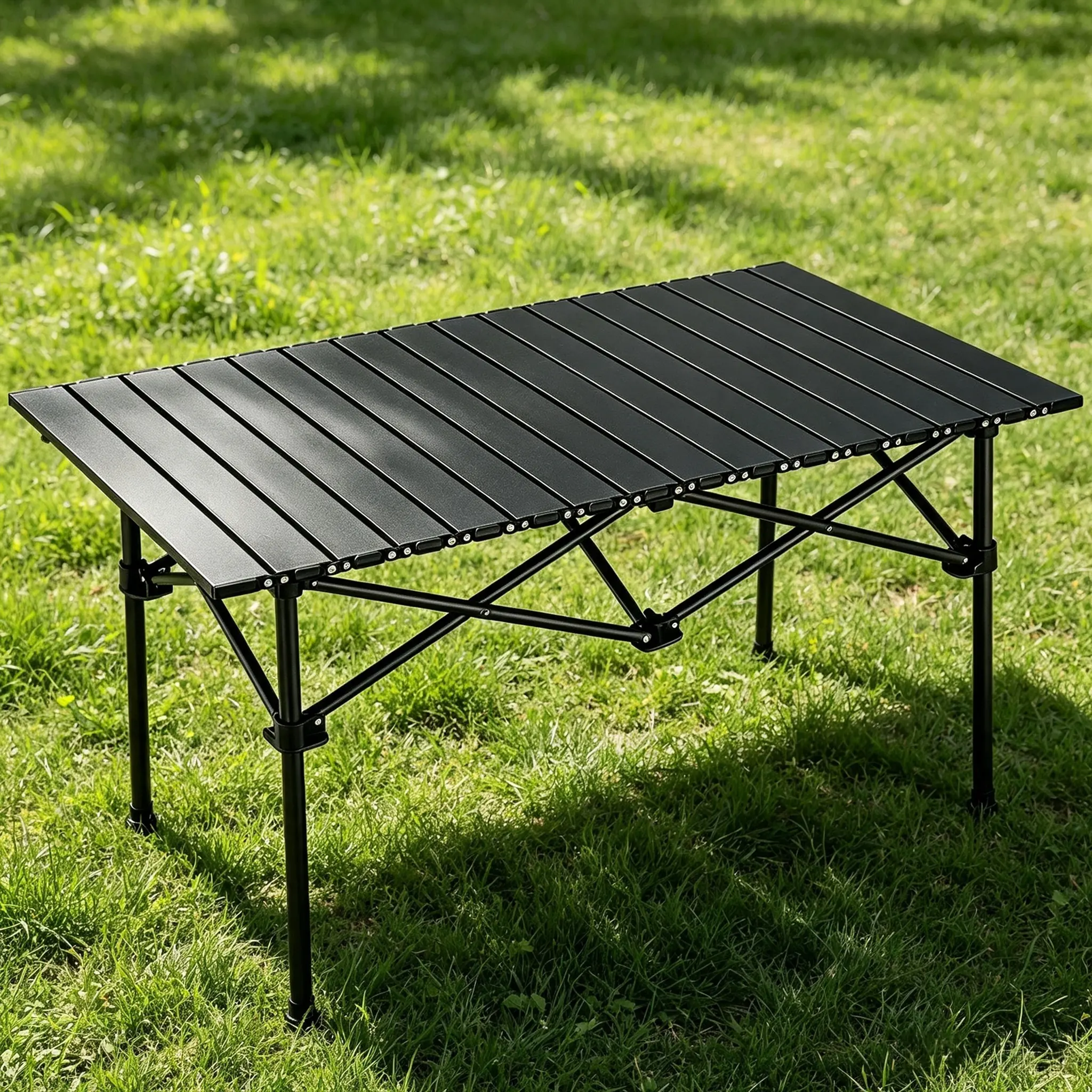 Heavy-Duty Folding Aluminum Outdoor Camping Table - Compact, Lightweight, Portable, Stable Easy-to-Carry Outdoor Furniture for Camping, Backyard Trips