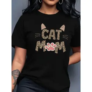 100% cotton Mother's Day pattern T-shirt, short-sleeved casual round-neck top, spring/summer women's clothing, soft and comfortable