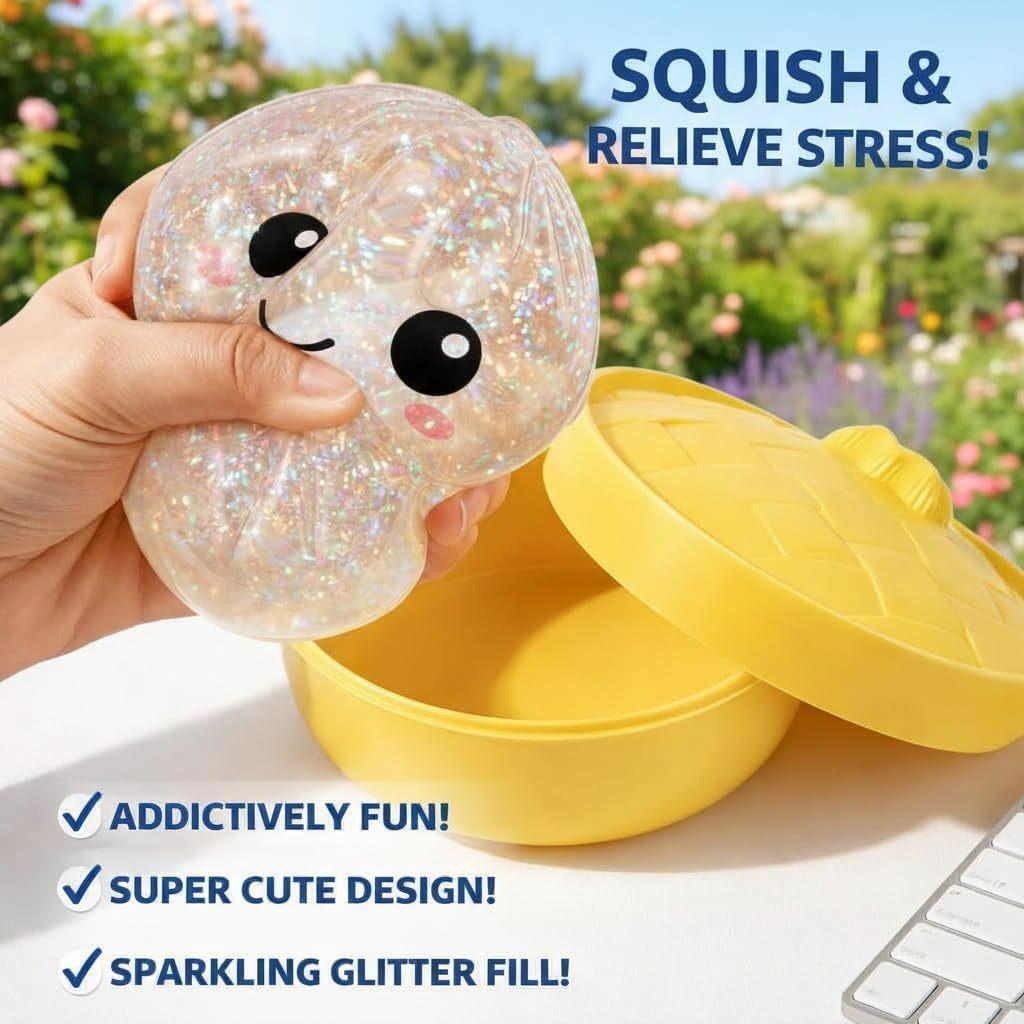 Squishy Dumpling Stress Balls for Adults, Dumpling Squishy Toys for Kids, Dumpling Fidget Sensory Toy,Diameter Squeeze Dough Ball Stress Relief Toy, Stretchy Stress Ball Squish Toys
