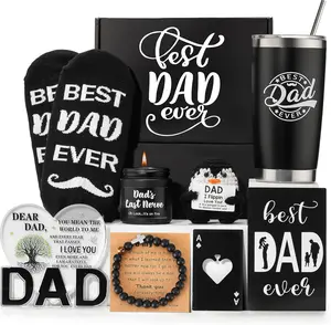 Dad Gift Basket - Cool Unique Father's Day & Birthday Present Box for Dads, Includes Glass Candle, Socks, Bracelet, Funny Gift from Kids (Daughter, Son)