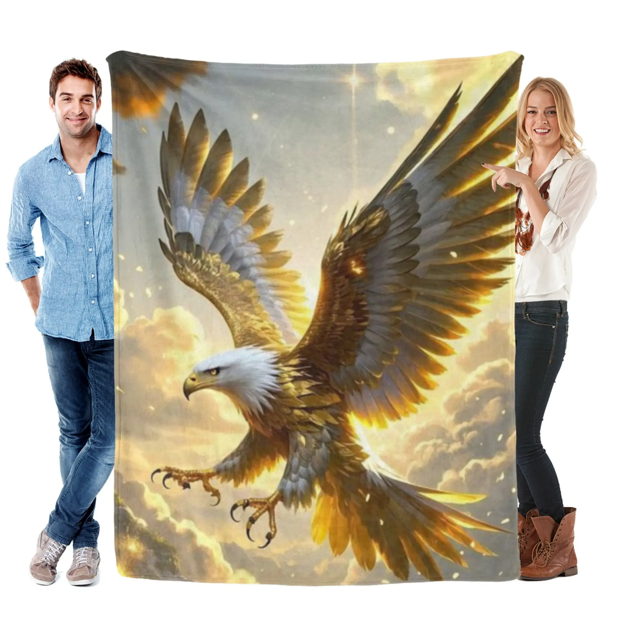 1pc comfortable Eagle, sky, clouds Multi-functional patterned blankets, soft flannel blankets, festival gifts, travel, swimming, yoga, camping, home accessories