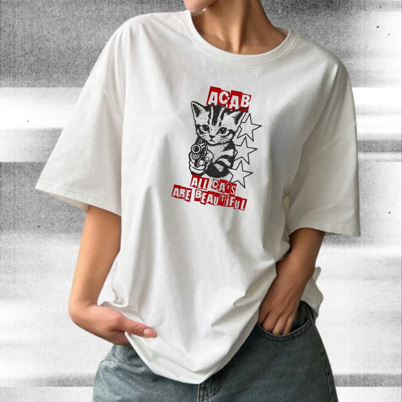 All Cats Are Beautiful Graphic Tee, Funny Cat Streetwear T-Shirt, Edgy Punk Style Oversized Shirt for Gen Z, ACAB Cat Parody Tee, Gift for Cat Lovers