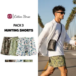 Pack 3 Camo Slimfit Hunting Shorts with 5 inch Inseam Realistic Camouflage Athletic Shorts, Breathable and Workout-Inspired Design daily wear Mesh Outdoor