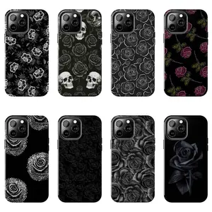 Black Rose Phone Case - Dark Aesthetic Skull & Rose Phone Case - Edgy Gothic Floral Protective Cover - Compatible with iPhone 7, 8, X, 11, 12, 13, 14, 15, 16 17 & Samsung Galaxy S21, S22, S23 & S24 S25 series