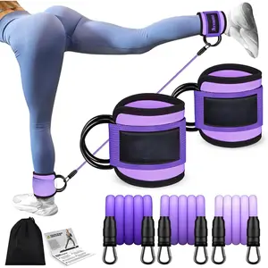 Ankle Resistance Bands with Cuffs - Purple Fitness Band Set for Women, Includes Cuffs for Lifting Glute Exercise,  Gym Workout Equipment