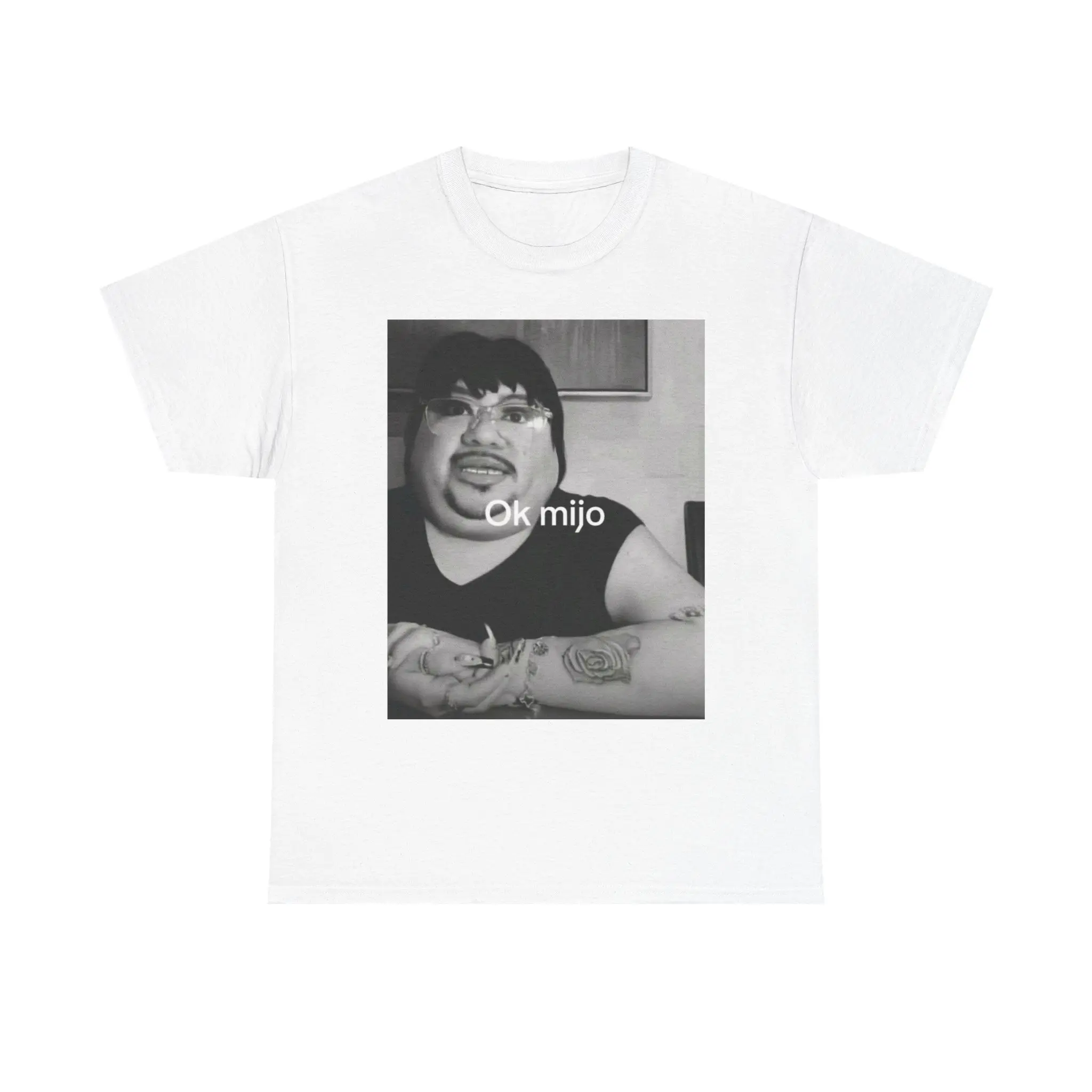 Ok Mijo Meme | Funny Black and White Portrait T-Shirt | Photo Print Tee