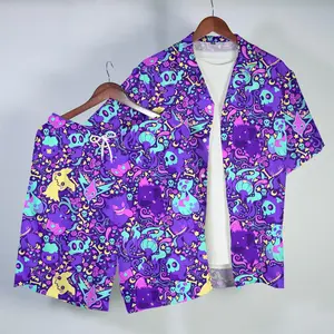 Gengar Mimikyu Hawaiian Shirt Button Up Shirt Cute Ghost Pattern Matching Set Funny Summer Beach Short Unisex Outfit Gengar Shirt Gifts