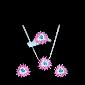 Pink Topaz & Blue Topaz Elegant Jewelry Set with Necklace Earrings and Ring for Women