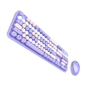 Mofii Sweet Keyboard Mouse Combo Mixed Color 2.4G Wireless Keyboard Mouse Set Circular Suspension Key Cap for PC Laptop Purple