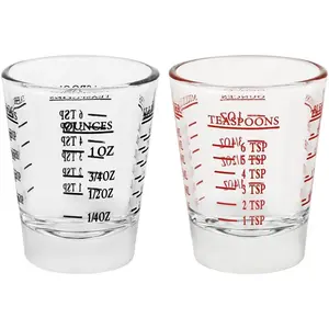 Set of 2 Shot Glasses - Heavy Glass,  for Measuring Espresso, , and More 26-Incremental Measurement 1oz, 6 Tsp, 2 Tbs, 30ml (2, Red+Black)