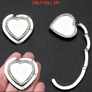 Heart-Shaped Foldable Bag Hook, Purse Hook, Leather Pure Color Pattern, Small Portable Desktop Bookbag Hook, Bag Hanger, Bag Holder, 1 Piece