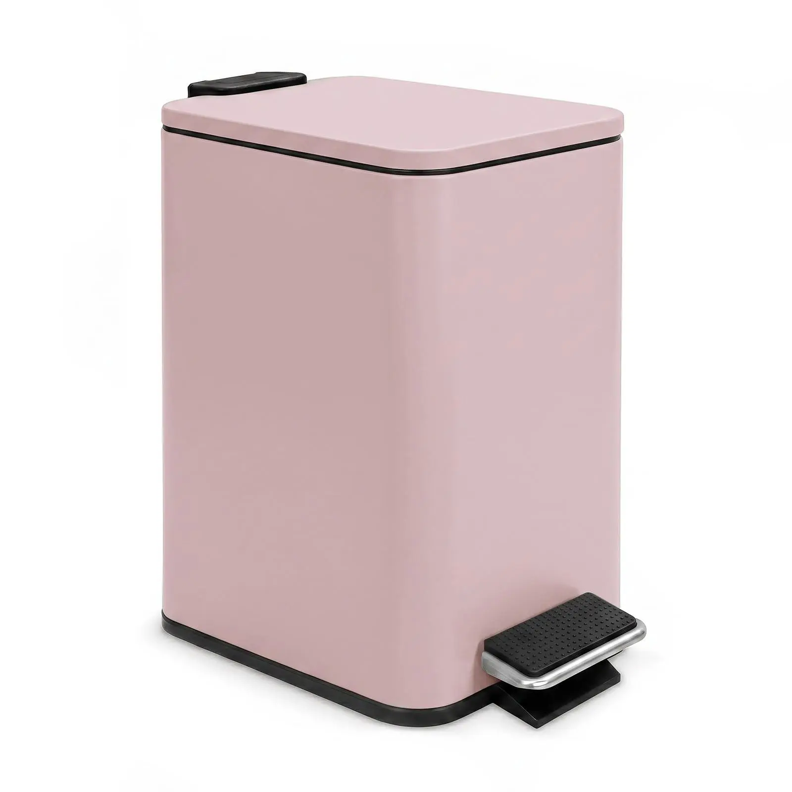 GARVEE Rectangular 5L/1.3G Bathroom Trash Can with Smooth Soft-Close Foot Pedal Lid, Removable Waterproof Pink Bin for Modern Home Decor, Water Proof