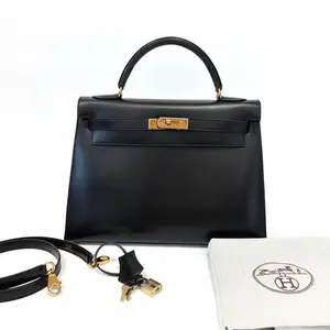 Pre-owned HERMÈS Hermes Kelly 32 Black Box Leather Gold Hardware A Square Stamp 1997 N22216470