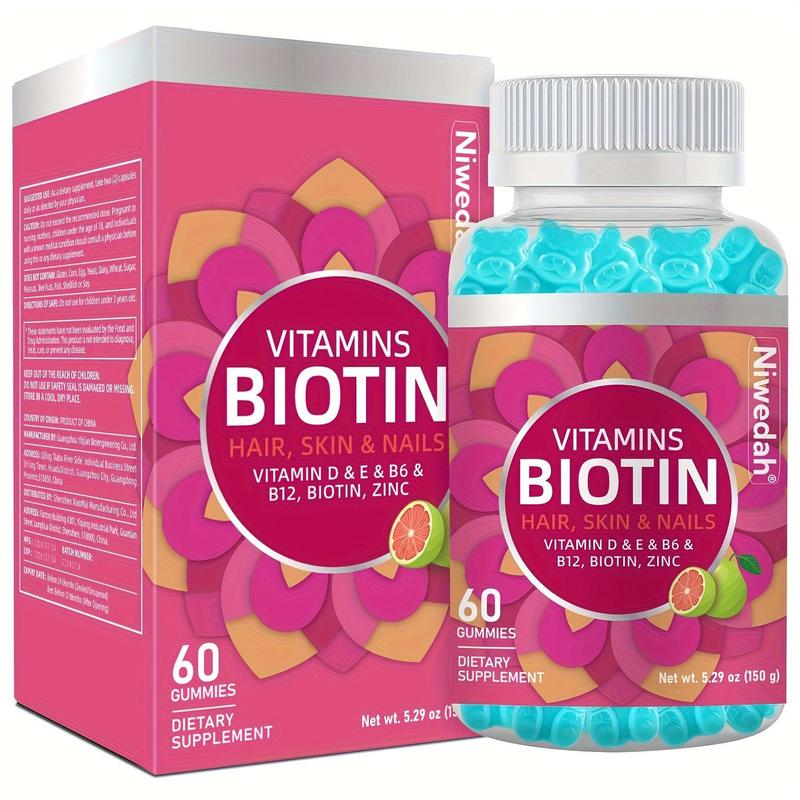 Niwedah Optimum Biotin 3,000mcg Gummies - 60 Count Dietary Supplement for Hair Skin and Nails, Healthcare Vitamin for Strength & Growth, Fitness Wellness Support, Edible Berry Chews for Men & Women