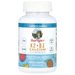 MaryRuth's K2 + D3 Calcium Gummies, Peach, Mango and Apricot, 60 Gummies
