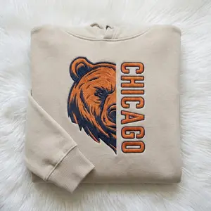 Embroidered Chicago Football Sweatshirt, Game Day Bear Hoodie, Football Fan Sports Gift, Unisex TShirt For Men, Women, Bears Fan Apparel