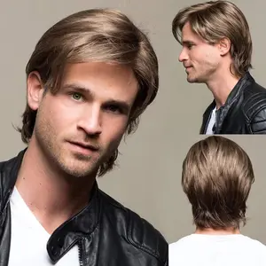 Mens Short Blonde Wig Short Layered Fluffy Natural Looking Synthetic Halloween Cosplay Costume Wigs for Men