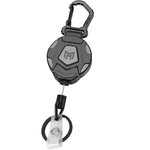 Retractable Keychain Clip, Keychain Badge Reel, Tactical ID Badge Holder with Steel Cord, Durable Safety Hook, 31.5 Inch Extending Strap