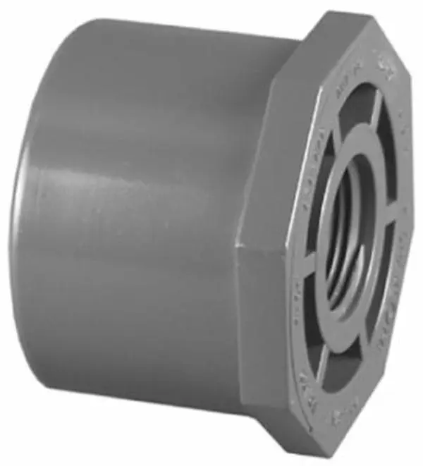 212 MAIN PVC Schedule 80 Reducer Bushing, 1 in. x 0.75 in. Universal Gray Pipe Fitting, Spigot x Female Thread for Boating Water Sports, 1.5 L X 1.5 W X 1.5 H In