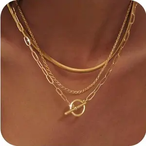 FREEKISS Layered Toggle Necklaces for Women: Dainty Link Chain Necklaces Paperclip Cuban Rope Adjustable Choker T-Bar Toggle Clasp Chunky Necklace for Women dealsforyoudays outdoorfun