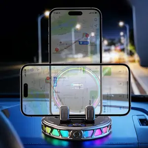 360 Rotating Wireless Charging Car Phone Mount with RGB Ambient Light  Ultra-Stable Vacuum Suction & Auto-Lock Holder for Dashboard & Windshield, Fits iPhone & Android Compatible