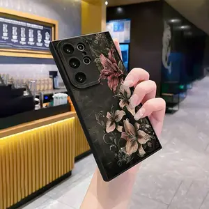 Phone Case - A Vintage Floral Black Phone Case with Black Background, Compatible with Iphone 17, 16E, 16, 15, 14, 13, 12, 11 Pro Max Air X XR XSMAX 8 7 Plus. It Features a Shockproof Back, Smartphone Protection, Daily Use Casefor Samsung S25