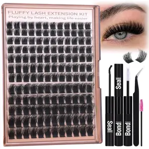 Fluffy False Eyelashes with Eyelash Glue & Tweezers, 1 Set Wispy Cluster Eyelash Extensions, Self Grafting Curl Eyelashes, Eye Makeup Accessories for Women, Wispy Lash Clusters, Diy Eyelashes Kit